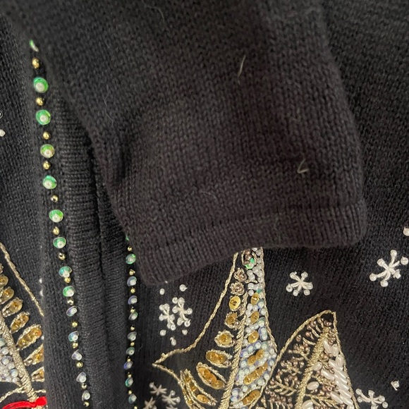 Tiara International Small Black Christmas Sweater Beaded Embroidery Sequin Bell - Picture 5 of 8